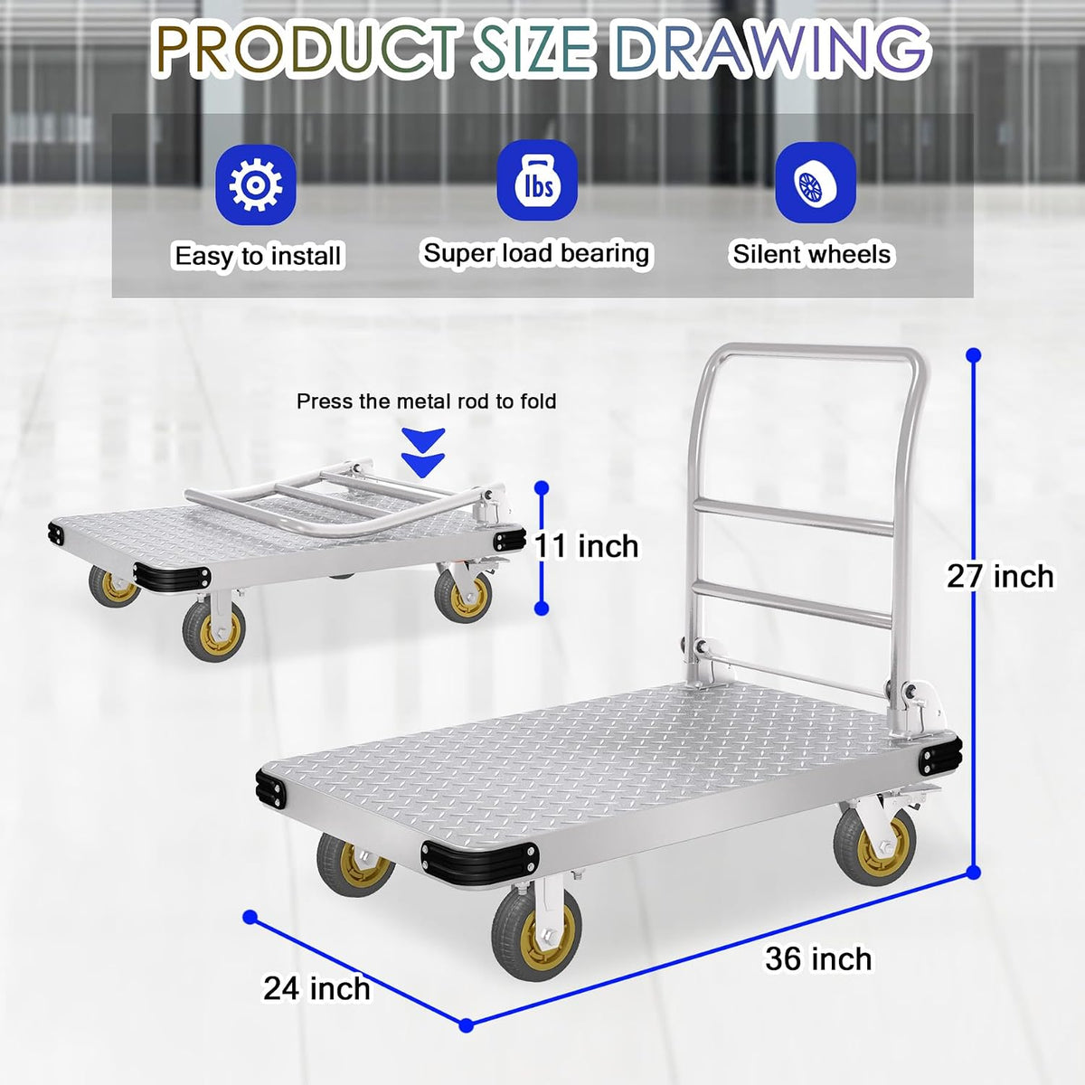 2000 lb Platform Truck, Heavy Duty Platform Cart, Folding Push Cart, Steel Flatbed Cart, Warehouse Cart, Heavy Duty Dolly, Folding Dolly, Equipment Cart, Rubber Wheel Cart, Material Handling Cart