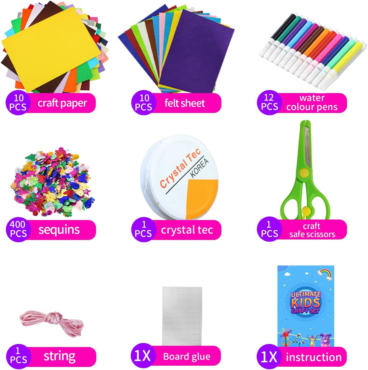 Itopstar 3000-Piece Kids Arts and Crafts Supplies, 3-Layer Portable Craft Box with Pipe Cleaners, Pom Poms, Beads, Feathers, Craft Sticks & DIY Accessories, Pink