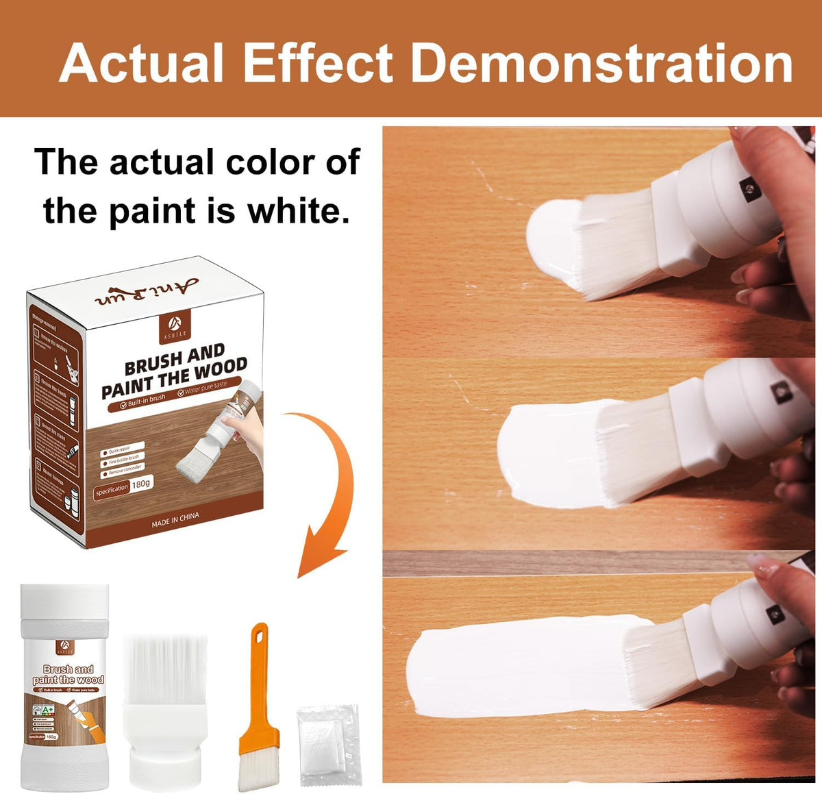 White Touch-Up Paint Pen for Wood,Furniture,Cabinets,6.35 Oz 2-in-1 Paint & Brush,Water-based, Quick-Dry,Combines Primer & Topcoat, no Sanding. For SmallWood DIY Painting/Refinishing