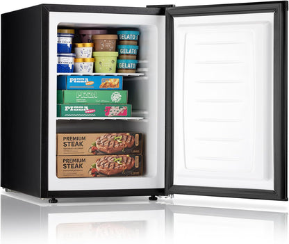 OGHLY 2.1 Cu Ft Upright Freezer, Small Mini Freezer with Removable Shelf Compact Standing Freezer with 7 Adjustable Temperature, Reversible Door, for Bedroom Office Apartment, Black