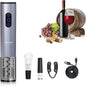 Hotool Rechargeable Electric Wine Opener Set, Automatic USB-C Corkscrew with Wine Aerator, Foil Cutter & Vacuum Stopper, Silver
