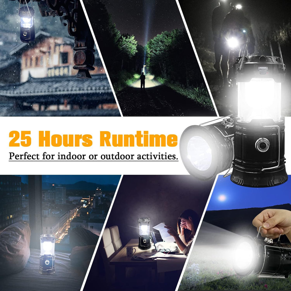 XTAUTO Collapsible Solar/USB Rechargeable LED Camping Lantern, 4-Pack