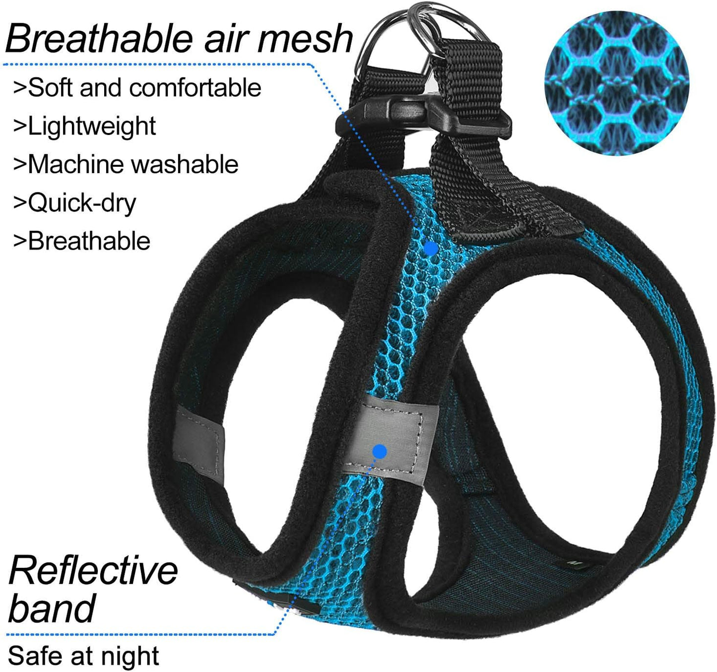 Dog Step-In Harness with Leash, Breathable Air Mesh Puppy Vest Harness for Small Dogs, Medium, Blue