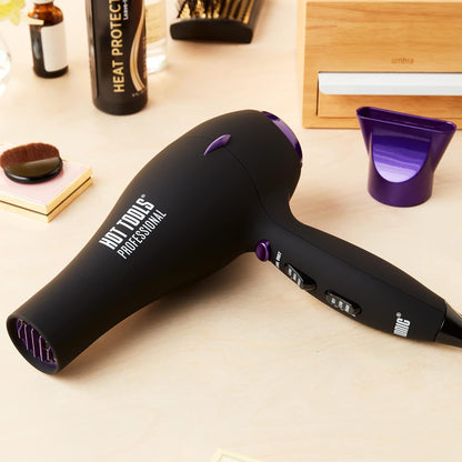 Hot Tools Pro Artist Tourmaline 2000 Turbo 1875 Watt Hair Dryer, Black Lightweight, Fast Drying, Ionic Technology for Salon Quality Blowouts, 6 Heat/Speed Settings, Pik, Concentrator, Diffuser