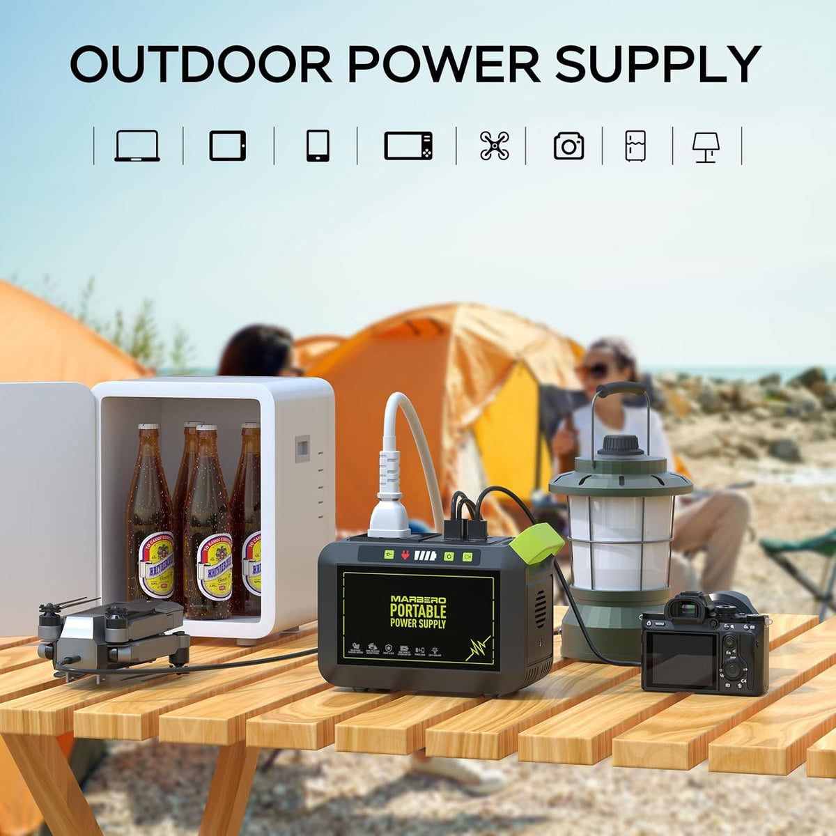 MARBERO Portable Power Station 88Wh, 120W Surge, 24,000mAh Power Bank with 110V AC Outlet, 8 Output Ports for Camping, Home Backup, Outdoor Emergency, Hunting & Fishing