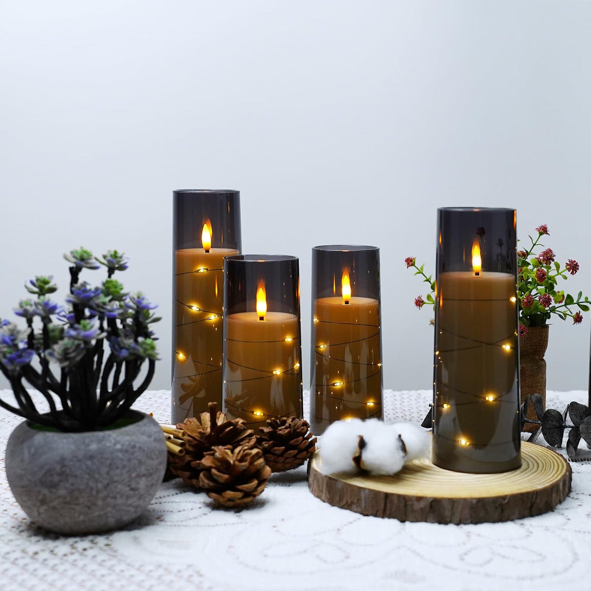 kakoya Flameless LED Candles with Timer, 5-Pc Set, Grey