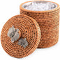 Vagabond House Wicker Ice Bucket with Pewter Orchid Knob, Stainless Steel Lined Rattan Champagne Holder, 8-Inch
