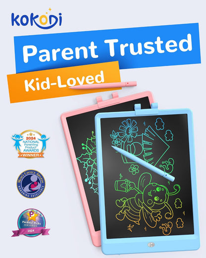 KOKODI LCD Writing Tablet for Kids, 10-Inch Colorful Doodle Board, Reusable Electronic Drawing & Writing Tablet for Boys & Girls Ages 3–5, Blue