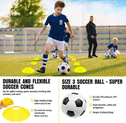 MUROZA Kids Soccer Goal Set, 2 Pack 4 x 3 Ft Portable Pop-Up Soccer Nets with Size 3 Ball, Pump, Cones, Stakes & Carrying Bag