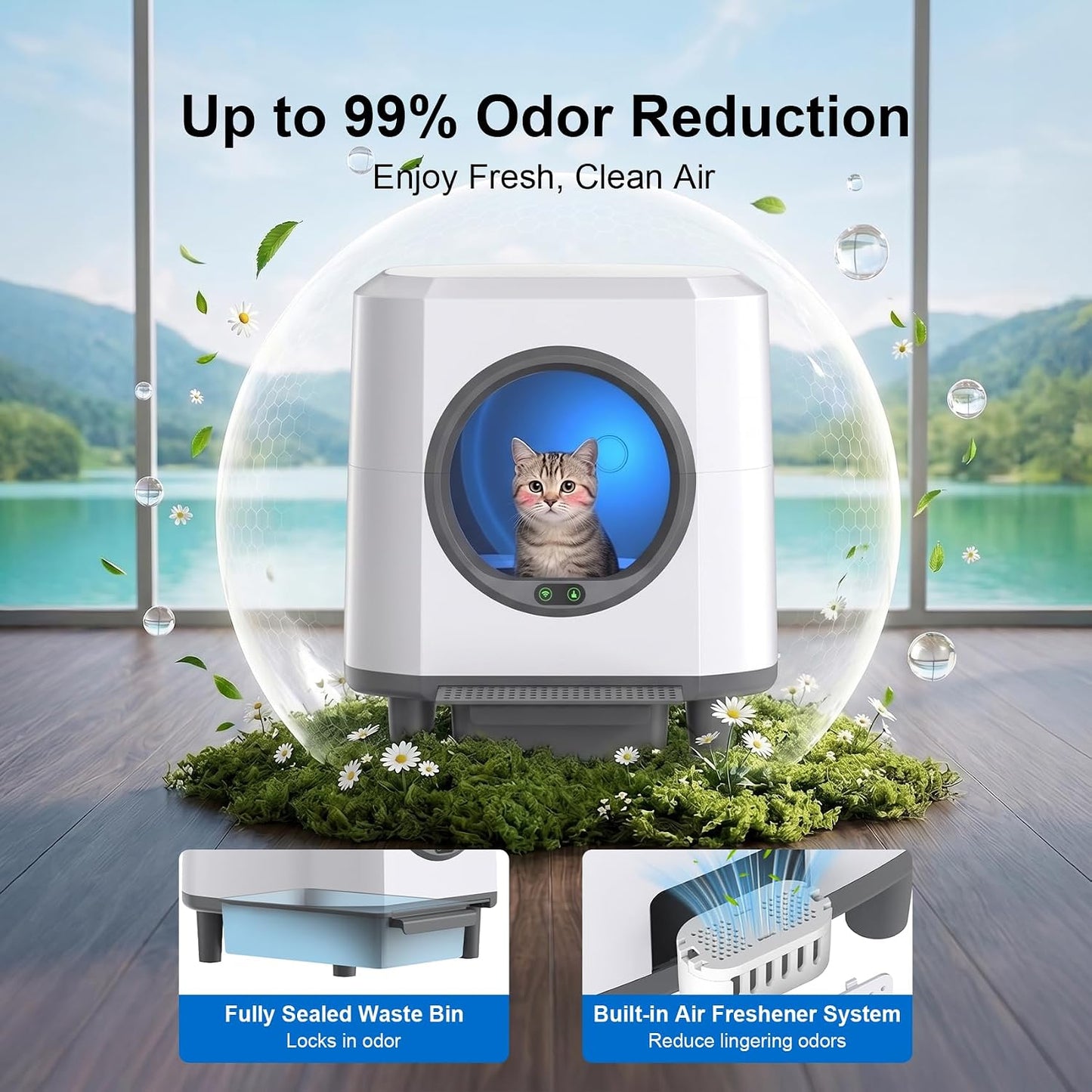 Automatic Litter Box,Self Cleaning Litter Box,90L Large Capacity with APP Control,Odor Control,Garbage Bag and Safety Sensor,Eyesun,for Multiple Cats, Large Cat(Milk White)