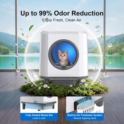 Automatic Litter Box,Self Cleaning Litter Box,90L Large Capacity with APP Control,Odor Control,Garbage Bag and Safety Sensor,Eyesun,for Multiple Cats, Large Cat(Milk White)