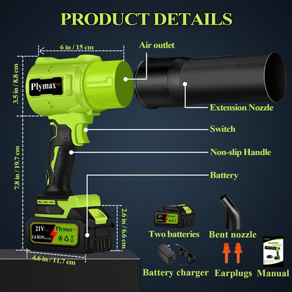 Cordless Leaf Blower, 800,000 RPM Electric Handheld Blower, Leaf Blower Cordless with 2×4.0Ah Batteries & Charger,Snow Blowers with 2-Nozzles for Patio,Lawn Care,Dust,Snow & Car Drying