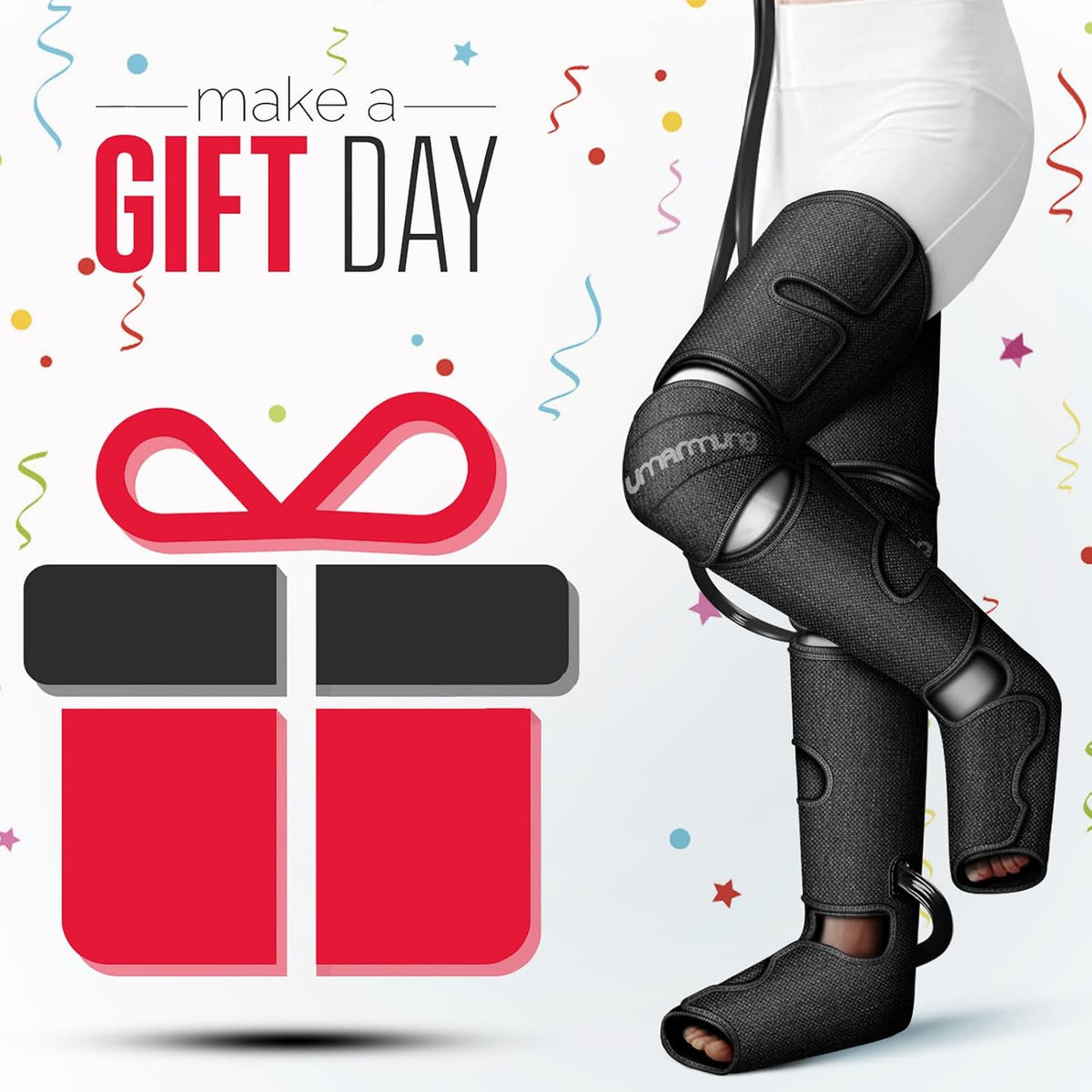UMARMUNG Air Compression Leg Massager with Heat, Foot, Calf, Knee & Thigh Massage, 3 Pressure Modes, 3 Heat Levels, Adjustable Sleeves