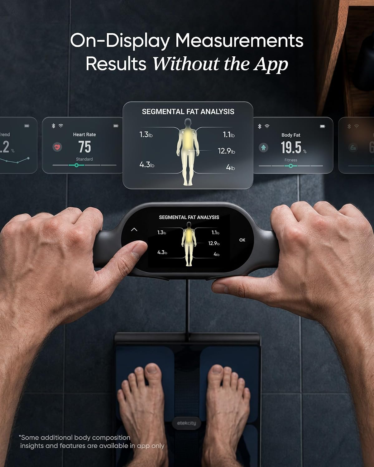 Etekcity WiFi 8-Electrode Smart Scale for Body Weight and Fat Body Composition Scale with Color Handle Display, 50+ Metrics, 5-Segment Analysis, WiFi Auto Sync and USB-C Charging