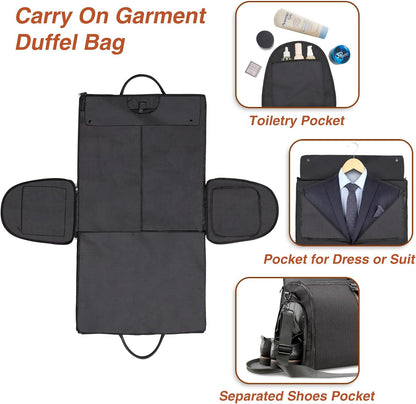 Garment Bag for Travel, Convertible Carry-On Duffel with Shoe Compartment, Waterproof & Wrinkle-Free Suit Carrier for Business Trips & Weekend Getaways, Foldable & Lightweight
