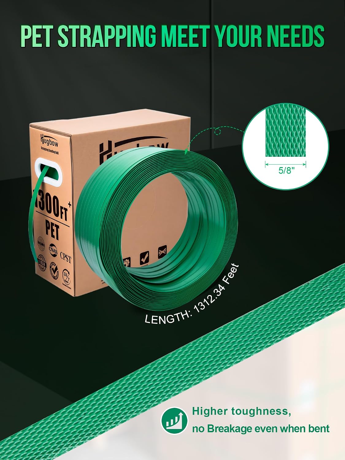 Banding Strapping Kit, Heavy Duty Pallet Packaging Kit with >1500lbs 5/8" x 1300' PET Strapping Roll, 300 Metal Seals, 100 Corner Protectors, Strapping Tensioner, Banding Sealer Tool