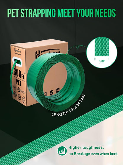 Banding Strapping Kit, Heavy Duty Pallet Packaging Kit with >1500lbs 5/8" x 1300' PET Strapping Roll, 300 Metal Seals, 100 Corner Protectors, Strapping Tensioner, Banding Sealer Tool
