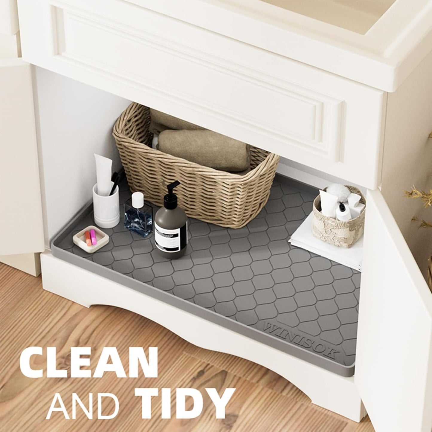 Winisok Waterproof Under Sink Mat 34 x 22 Beige