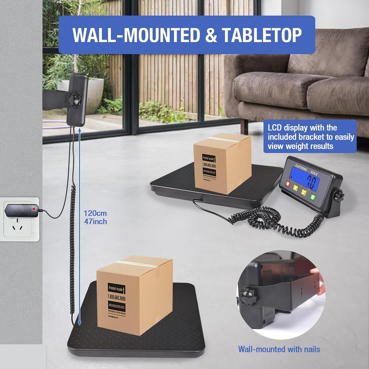 Surmountway Industrial Shipping Scale 440lbs, Anti-Slip Aluminium Platform 11.8"X11.8", Tare/Count/Auto-Off, Easy Read LCD Display, 3 Units, Portable Digital Postal Scale for Packages Luggages