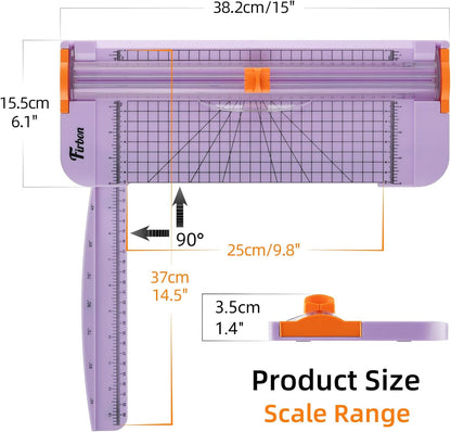 Firbon A4 Paper Cutter, 12 Inch Paper Trimmer with Extended Ruler, Titanium Blade, 12 Sheet Capacity, Light Purple