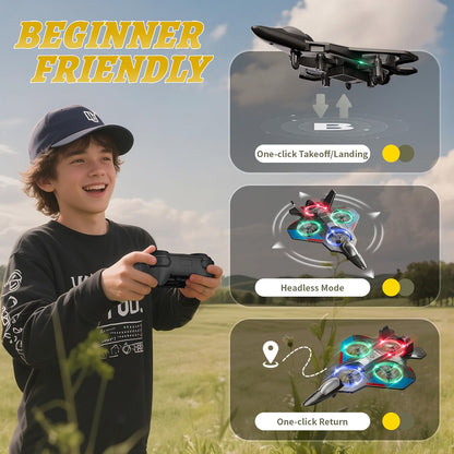 4DRC 4D-V50 Remote Control Airplane for Kids & Adults, 360° Stunt RC Fighter Aircraft with Headless Mode, Altitude Hold, 3-Speed Modes, LED Lights & Hand-Throw Takeoff, Black