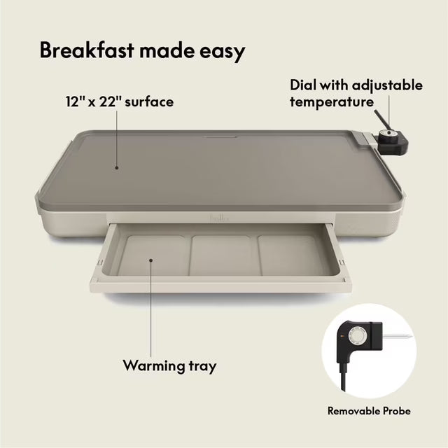 Bella 12" x 22" XL Griddle with Warming Tray, Ceramic Nonstick