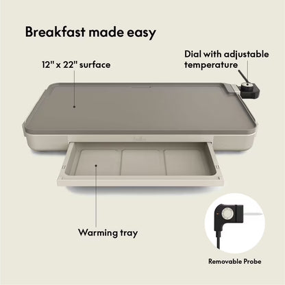 Bella 12" x 22" XL Griddle with Warming Tray, Ceramic Nonstick