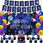 tetcuican 40-Piece Horror Birthday Party Decorations, Blue & Purple Gothic Theme Set with Banner, Balloons, Backdrop, Hanging Swirls, Cake & Cupcake Toppers