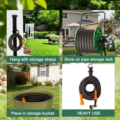 Garden Hose, 100Ft Ultra Flexible Water Hose, with 10 Function Sprayer,Ultra-Lightweight,Leak-Proof,Non-Slip Swivel Handles, Non-Expand,Non-Kink Hoses for Yard, Lawn,Outdoor (OrangeBlack,100Ft)