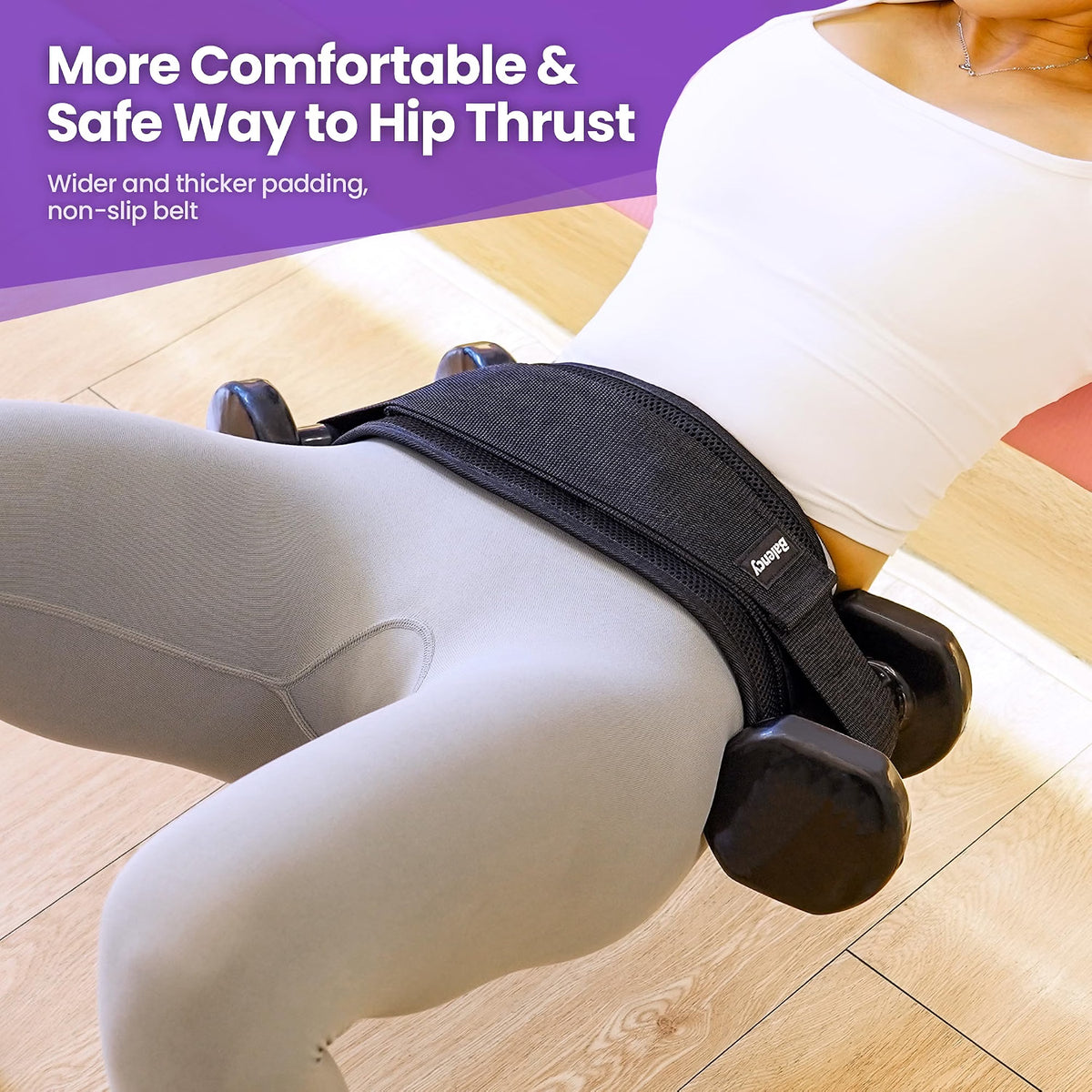 Balency Hip Thrust Belt for Dumbbells, Kettlebells & Weight Plates, Foldable Non-Slip Padded Glute Belt for Hip Thrusts, Squats & Home Gym Workouts, Black