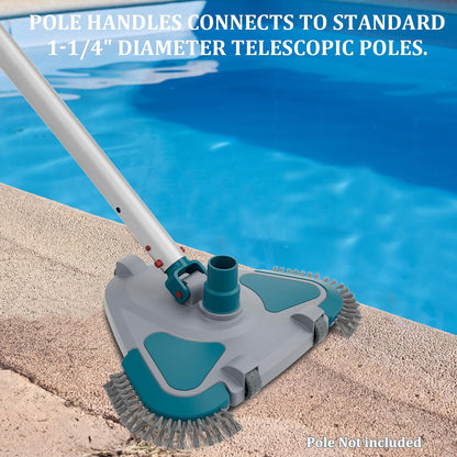 POOLWHALE Weighted Triangular Pool Vacuum Head with Brush, 13-Inch ABS Pool Cleaner with Wheels, Side Brushes & EZ Clip Handle, for Vinyl Liner, Above Ground & Inground Pools