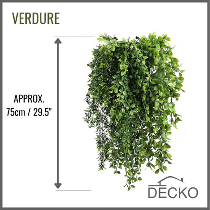 DECKO Artificial Plants - Fake Plants & Flowers Indoor and Outdoor - UV Resistant Hanging Plants for Living Room, Balcony, Patio, Kitchen etc - Faux Greenery - Senna Collection (2 Sets of 3 Cascades)