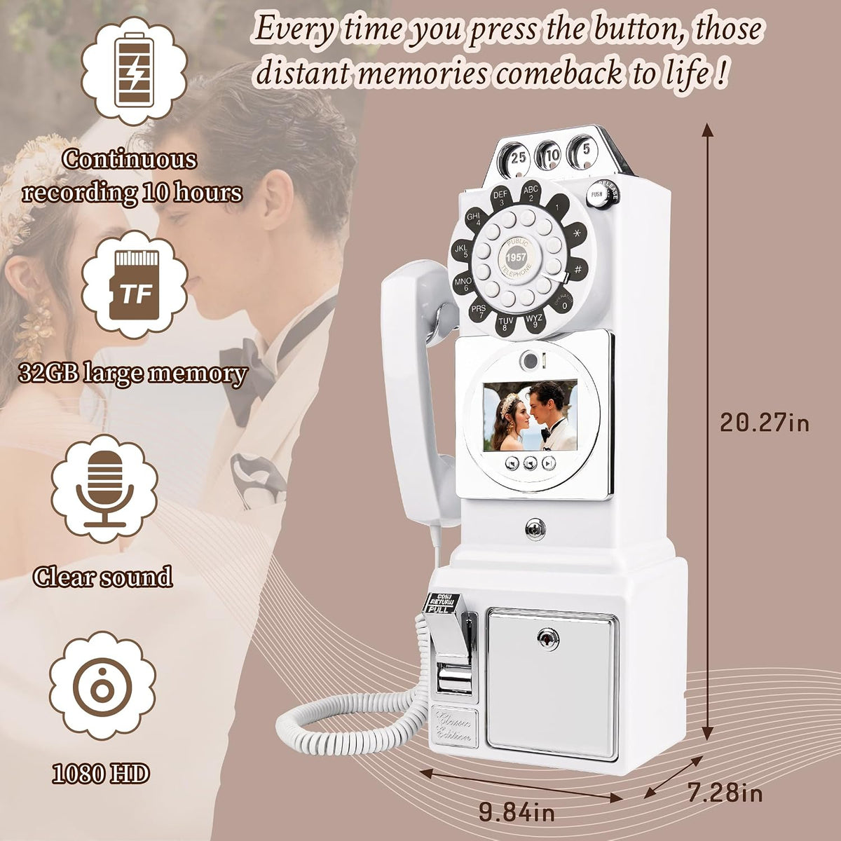Video Audio Guest Book, Wedding Phone Customized Video Messages, Record Preserve Your Special Occasions, Ideal for a Variety of Memorable Party Occasions (Wall Phone,White)