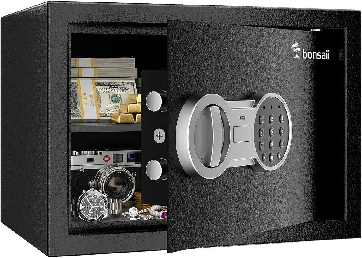 bonsaii SF002-N 0.6 Cu. Ft. Electronic Safe Box | Digital Keypad, Removable Shelf, Type-C Backup Power & Wall Mount