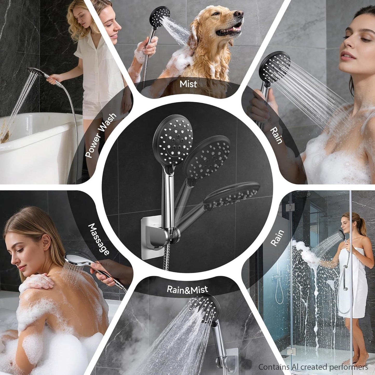 Veken 11.8" High Pressure Shower Head with Handheld, Metal Core Fittings