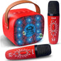 GffoihsX Mini Karaoke Machine for Kids, Portable Bluetooth Speaker with 2 Wireless Microphones, LED Lights, 5 Fun Voice Effects, Rechargeable Battery, Red