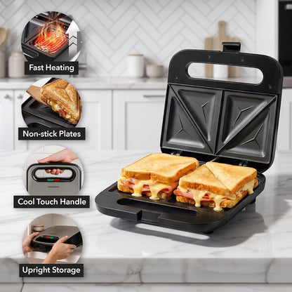 OVENTE Electric Sandwich Maker, 750W Non-Stick Plates, Black GPS401B