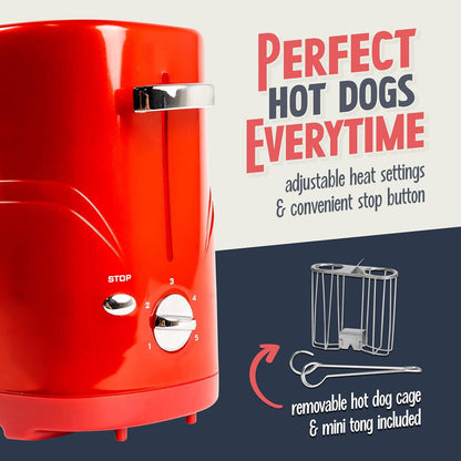 Nostalgia 2-Slot Hot Dog & Bun Toaster Retro Red