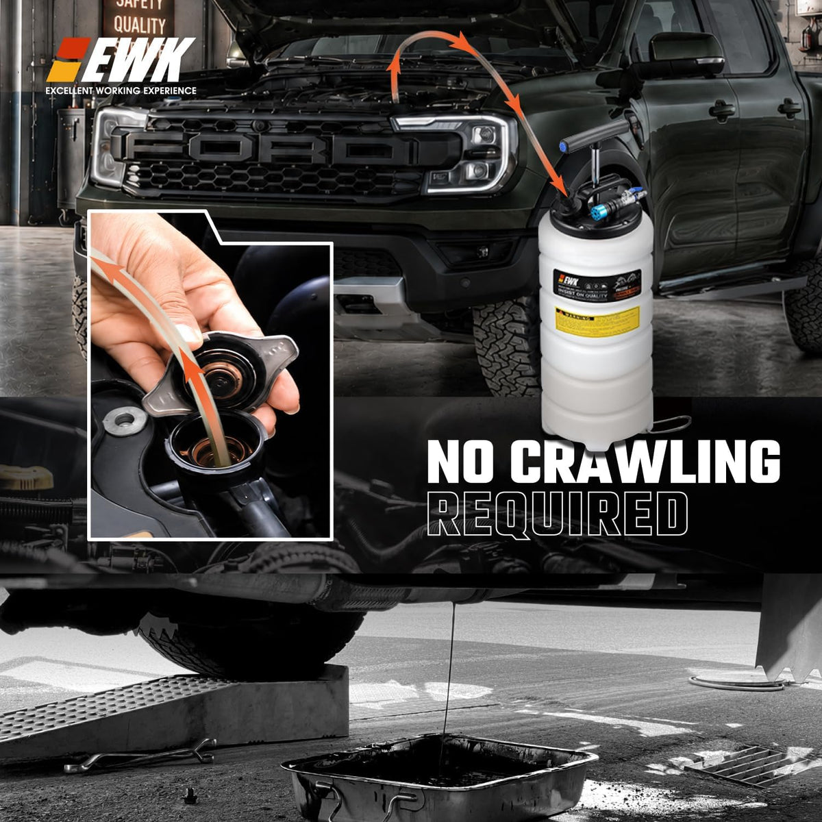 EWK 15L Pneumatic/Manual Oil Extractor Pump, EB0244 Fluid Evacuator for Engine Oil, ATF, Coolant & Power Steering Fluid, 40–170 PSI