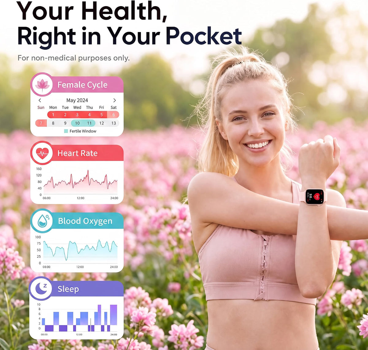 KIPTUMTEK T7 Smart Watch for Women, 1.83" HD Touch Screen, Bluetooth Calling, Fitness & Health Tracker, 2 Bands, Pale Pink