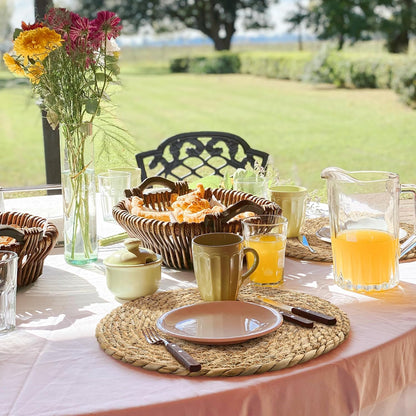 Aneco 100 Pack 12-Inch Round Woven Placemats Natural Hand-Woven Boho Rattan Wicker Bulrush Placemat Farmhouse Rustic Braided Table Mats for Dining & Kitchen Decor