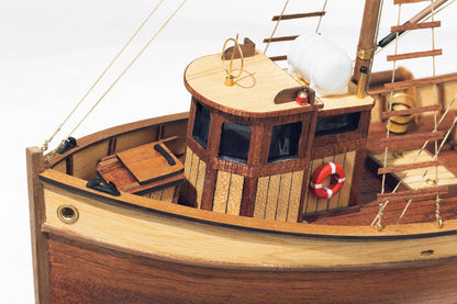OcCre Palamos Mediterranean Fishing Boat Model Kit, 1:45 Scale Wooden Ship Model, Beginner Level, Model Only – No Paint, Display Stand Included