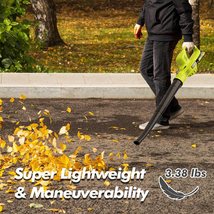 Leaf Blower Cordless 21V Electric with 2 Batteries and Charger Lightweight 2 Speed Mode Powerful Battery Powered Rechargeable Electric Leaf Blowers 2.0Ah Handheld for Lawn Care Yard and Patio Green