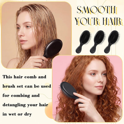 Meanplan 100 Pack Mini Hair Brushes Bulk Air Cushion Detangling Hairbrushes with Soft Bristles Travel Size Black Hair Brush for Wet Dry Hotel Amenities Charity Gym Salon Gifts Guest Supplies