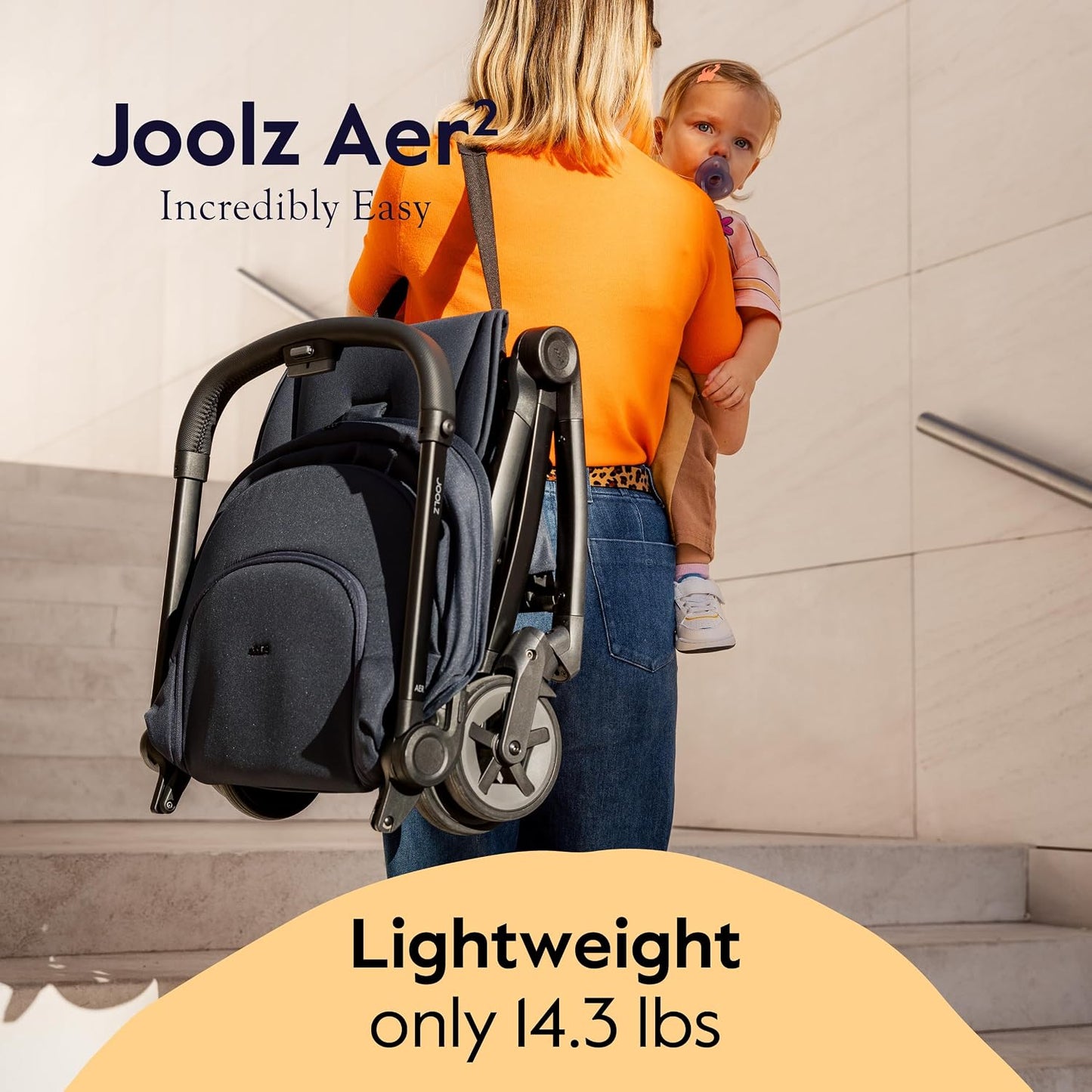 Joolz Aer² Lightweight Travel Stroller for Baby & Toddler, One-Hand Fold, Compact Airplane-Compatible Stroller, Full Recline, UPF 50+ Canopy, Travel Pouch & Baby Net, Dark Navy Blue