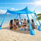 COZEER 10x10FT Beach Tent Sun Shelter, UPF 50+ Beach Shade Canopy with 8 Sandbags, Aluminum Poles & Stakes, Waterproof Outdoor Canopy for Camping, Beach & Picnics, Sky Blue