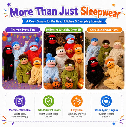 HyperionFlo Essentials Big Mouth Monster Onesie, Plush Fleece Hooded Pajamas, Cozy Unisex Loungewear & Halloween Costume, Black