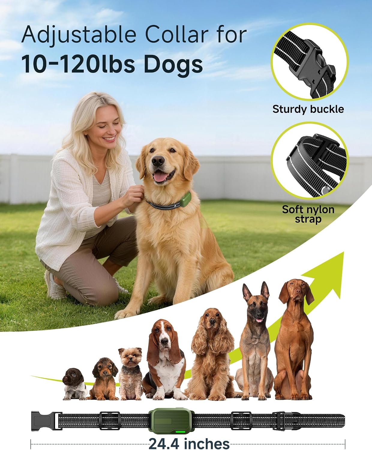 HapTop Dog Training Collar with Remote, 4500FT Range, Adjustable Training Collar for Dogs 10-120 lb, Green