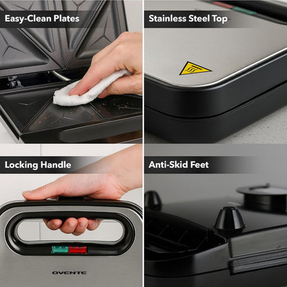 OVENTE Electric Sandwich Maker, 750W Non-Stick Plates, Black GPS401B