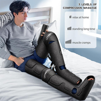 UMARMUNG Air Compression Leg Massager with Heat, Foot, Calf, Knee & Thigh Massage, 3 Pressure Modes, 3 Heat Levels, Adjustable Sleeves